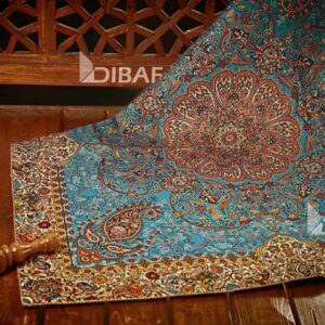 رومیزی ترمه طرح افشار رنگ آبی فیروزه ای