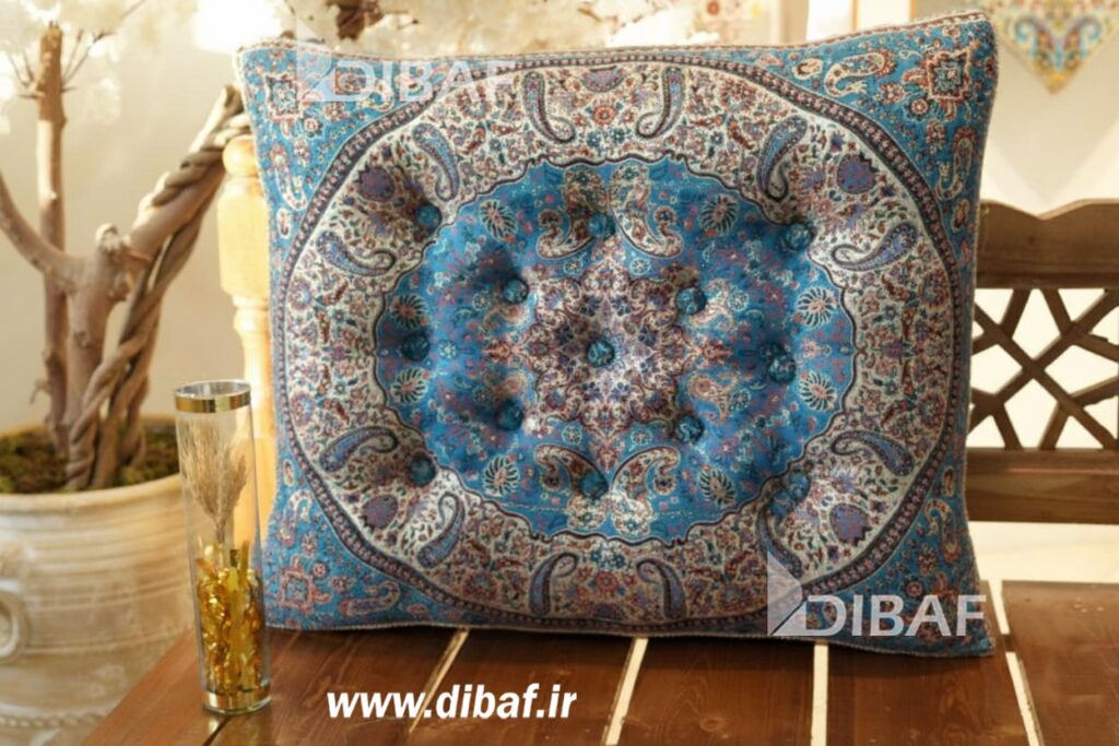 خرید پشتی سنتی ترمه طرح شاهسوند | رنگ آبی