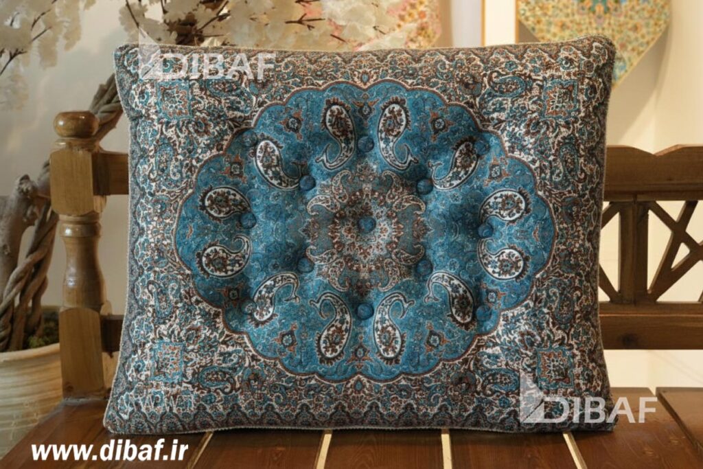 فروش پشتی سنتی ترمه طرح نیلوفر | رنگ آبی