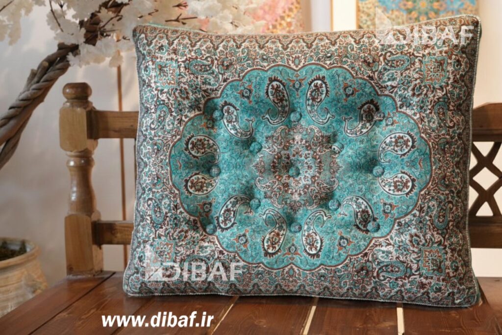 فروش پشتی سنتی ترمه طرح نیلوفر | رنگ سبز