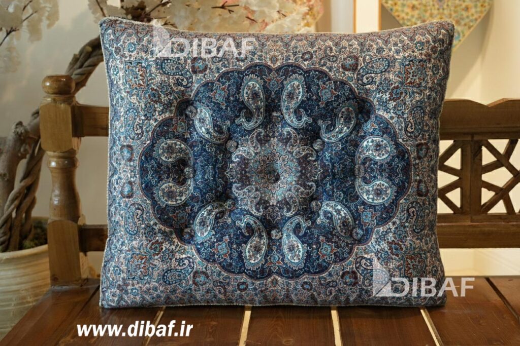 فروش پشتی سنتی ترمه طرح نیلوفر | رنگ سرمه ای