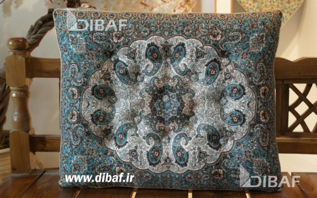 فروش پشتی سنتی ترمه طرح نیلوفر | رنگ نقره ای