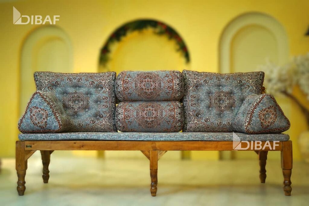 شاه‌نشین هفت‌تکه سنتی طرح شقایق رنگ طوسی