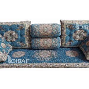 پشتی سنتی شاه‌نشین ترمه طرح افشار | ست ۷ تکه آبی درباری