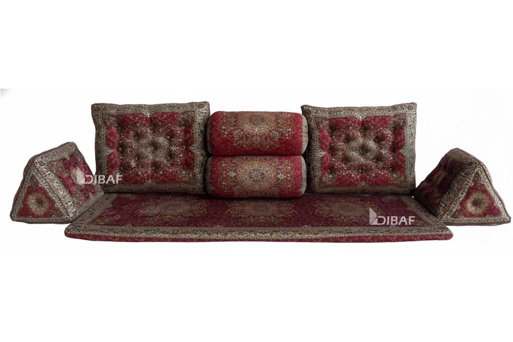 پشتی سنتی شاه‌نشین ترمه طرح افشار | ست ۷ تکه قرمز